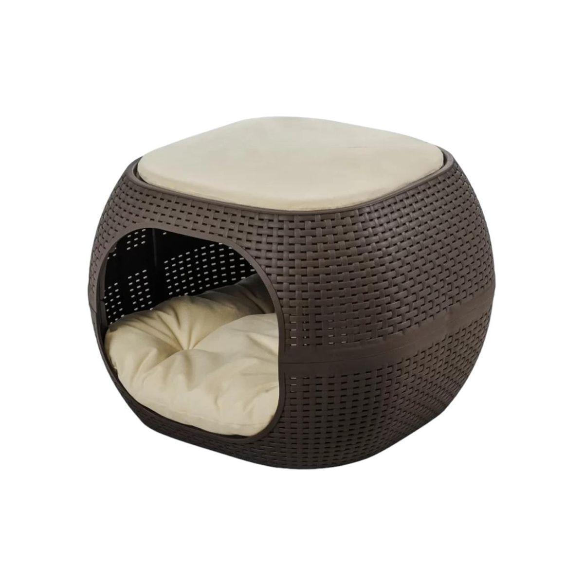 QRUBBER - Cama Mascotas Perro/Gato Acolchada tipo Rattán MQ QRubber