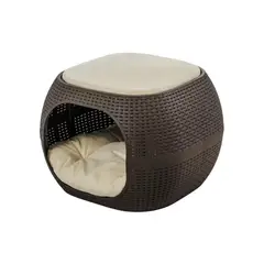 QRUBBER - Cama Mascotas Perro/Gato Acolchada tipo Rattán MQ