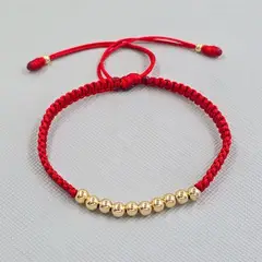GENERICO - Pulsera Tejida Roja Balin Oro Laminado 18k