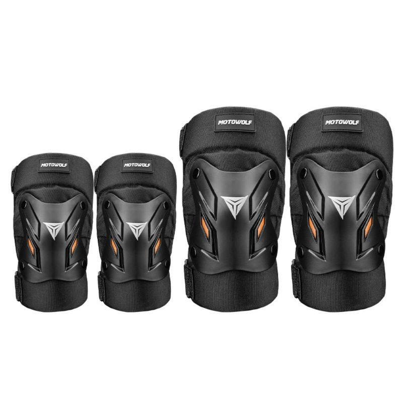 MOTOWOLF - Pack Rodilleras y Coderas Negras Con Correas Ajustables MOTOWLOF 1034-Y