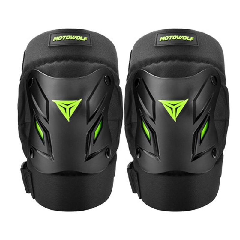 MOTOWOLF - Rodilleras Negras con Reflectantes Verdes y Correas Ajustables Motowolf 1034