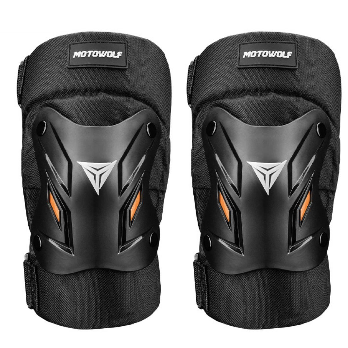 MOTOWOLF - Rodilleras Negras con Reflectantes Naranja y Correas Ajustables Motowolf 1034