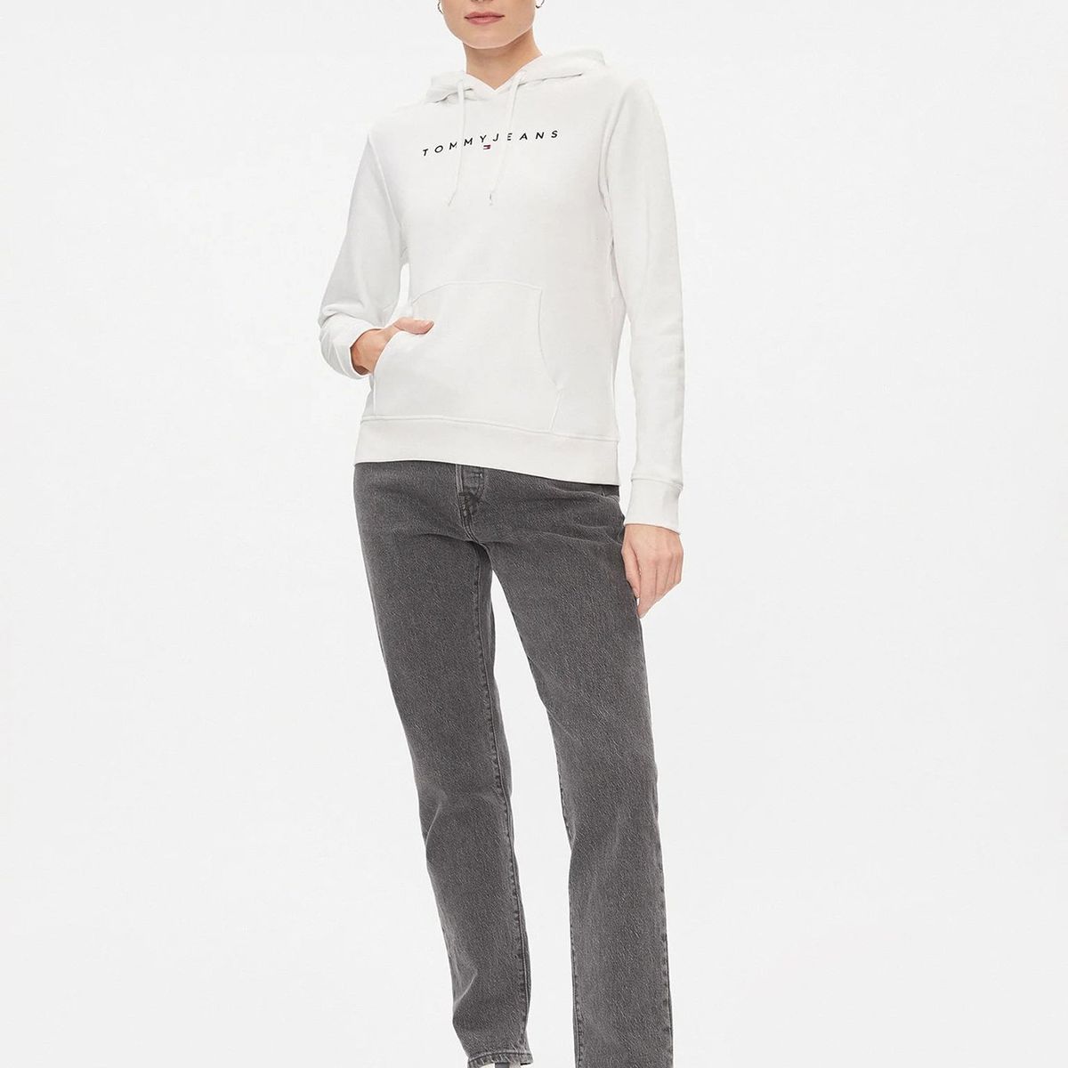 TOMMY HILFIGER - Polerón Hoodie Logo Monotype Blanco Tommy Jeans