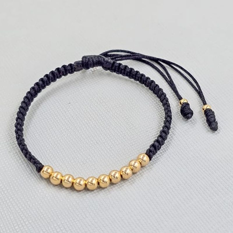 GENERICO - Pulsera Tejida Negra Balin Oro Laminado 18k