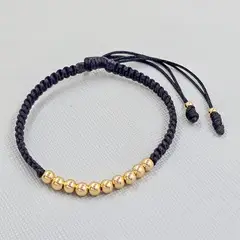 GENERICO - Pulsera Tejida Negra Balin Oro Laminado 18k