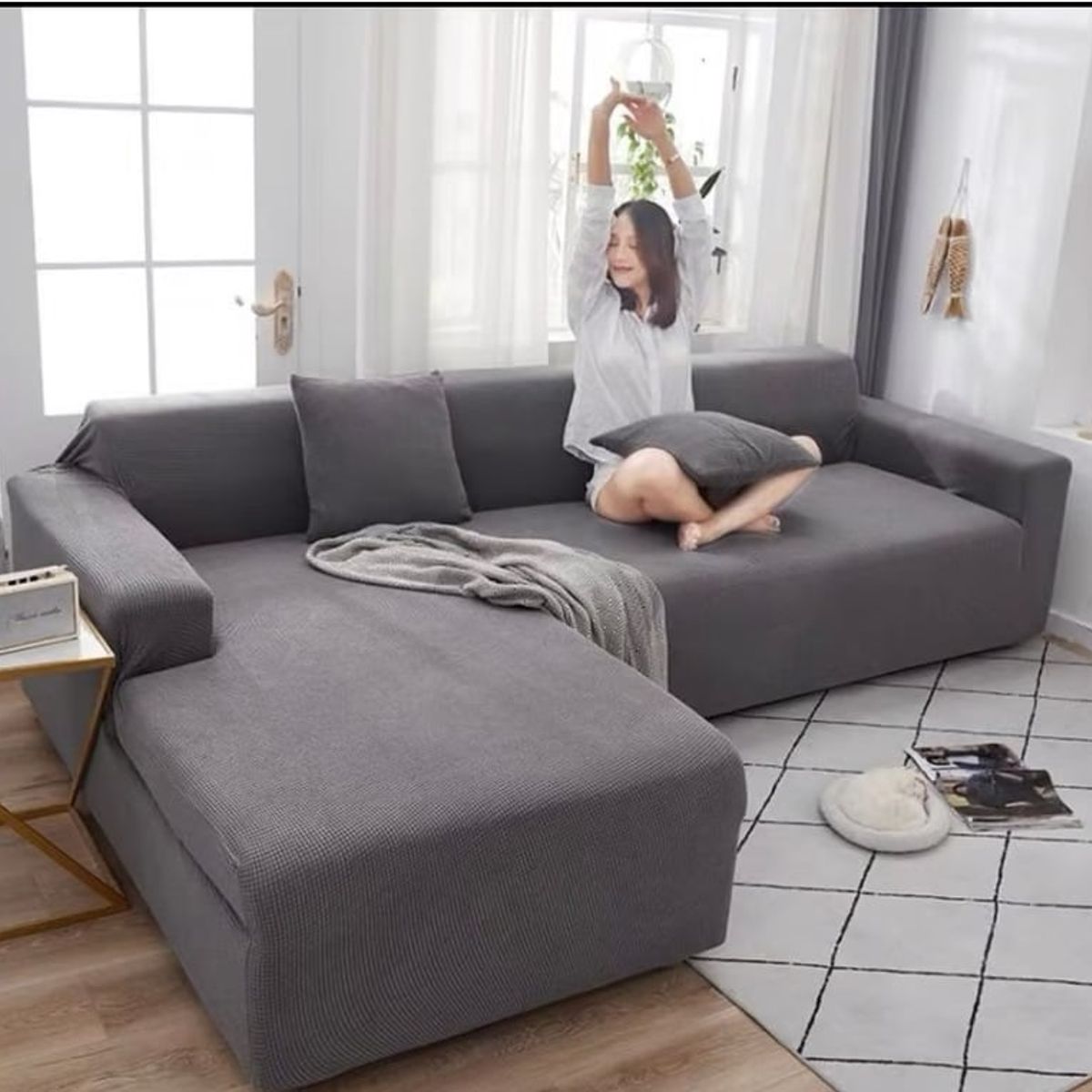 GENERICO - Cubre Sillón Forma de L Texturizado Gris