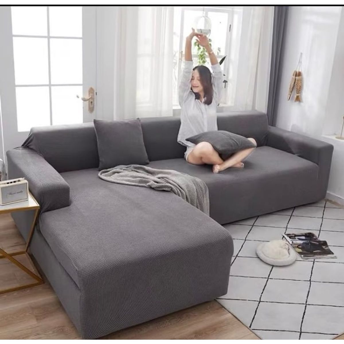 GENERICO - Cubre Sillón Forma de L Texturizado Gris