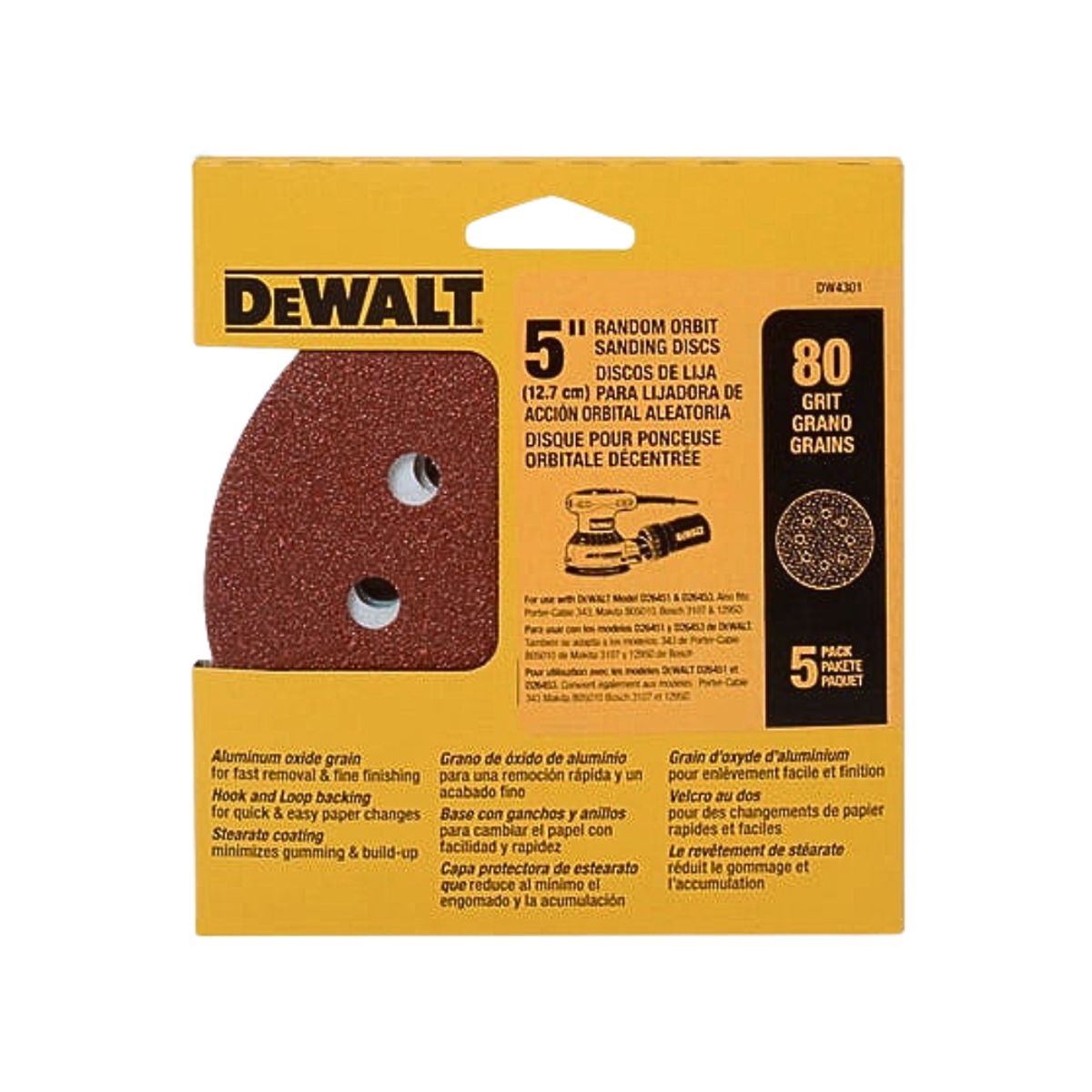 DEWALT - Set 5 Lijas De 5 (125 Mm) Dewalt DW4301 Grano 80