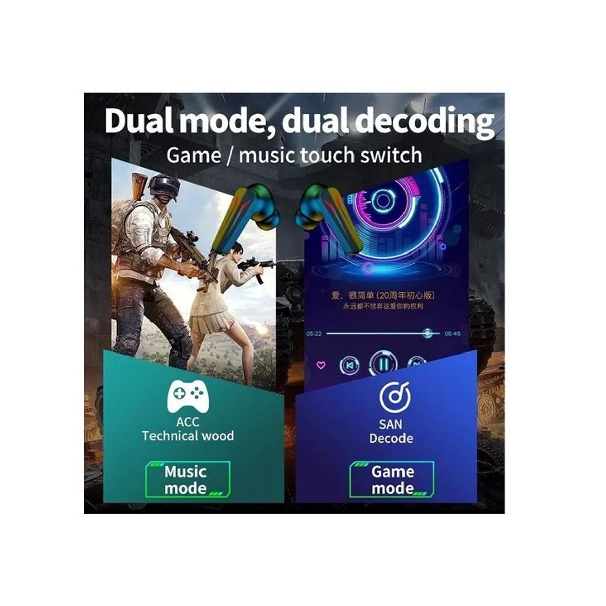 GENERICO - Audífonos Ultra Bass Hi Fi Powerbank Led Tws Gamer Rojo