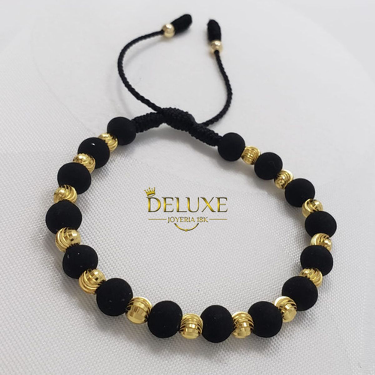 GENERICO - Pulsera Tejida Negra Balin Oro Laminado 18k