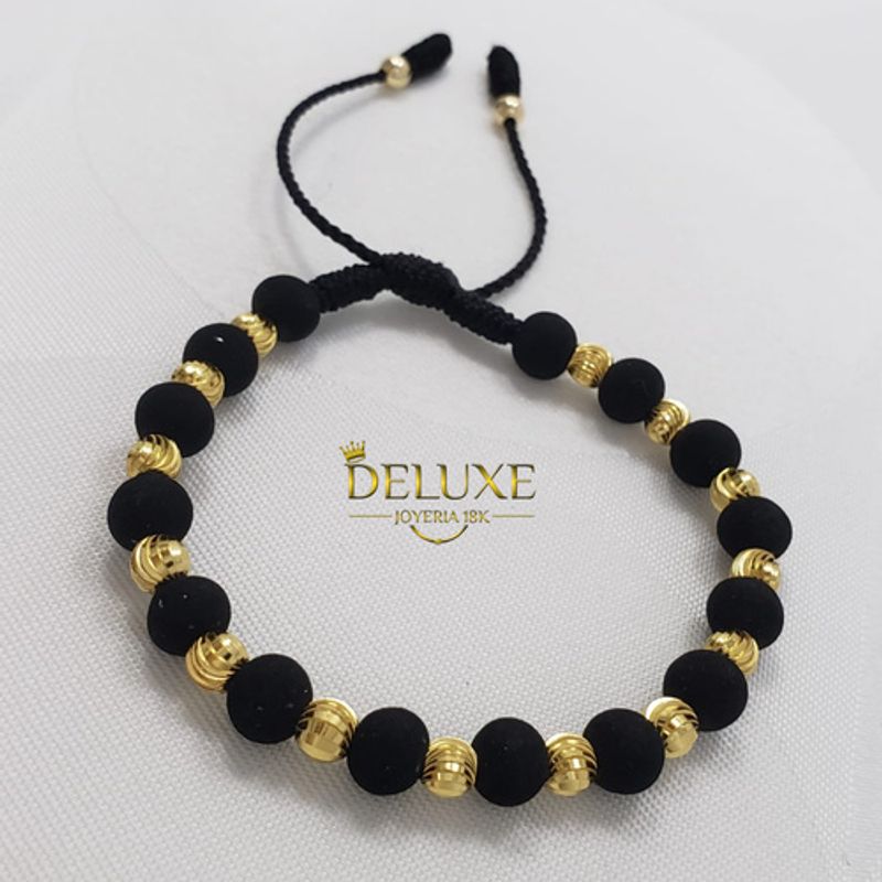 GENERICO - Pulsera Tejida Negra Balin Oro Laminado 18k