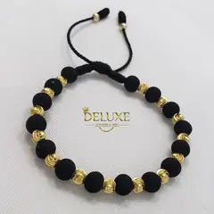 GENERICO - Pulsera Tejida Negra Balin Oro Laminado 18k