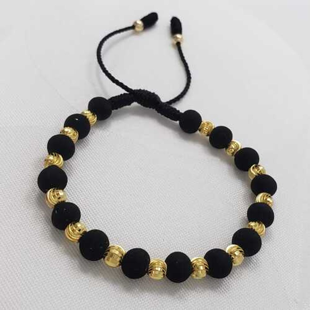 GENERICO - Pulsera Tejida Negra Balin Oro Laminado 18k