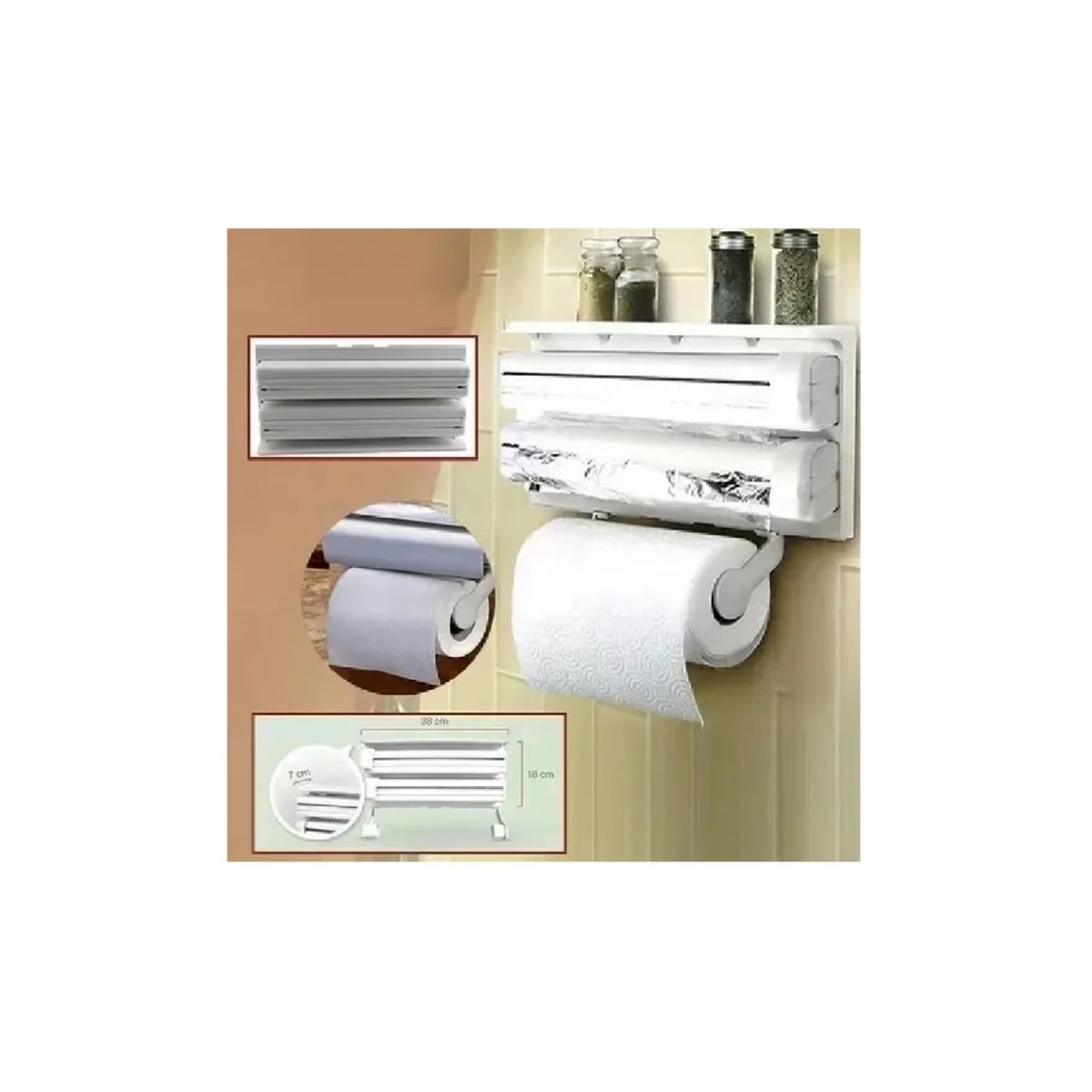 GENERICO - Dispensador Film Triple Para Cocina Porta Nova Porta Papel Aluminio