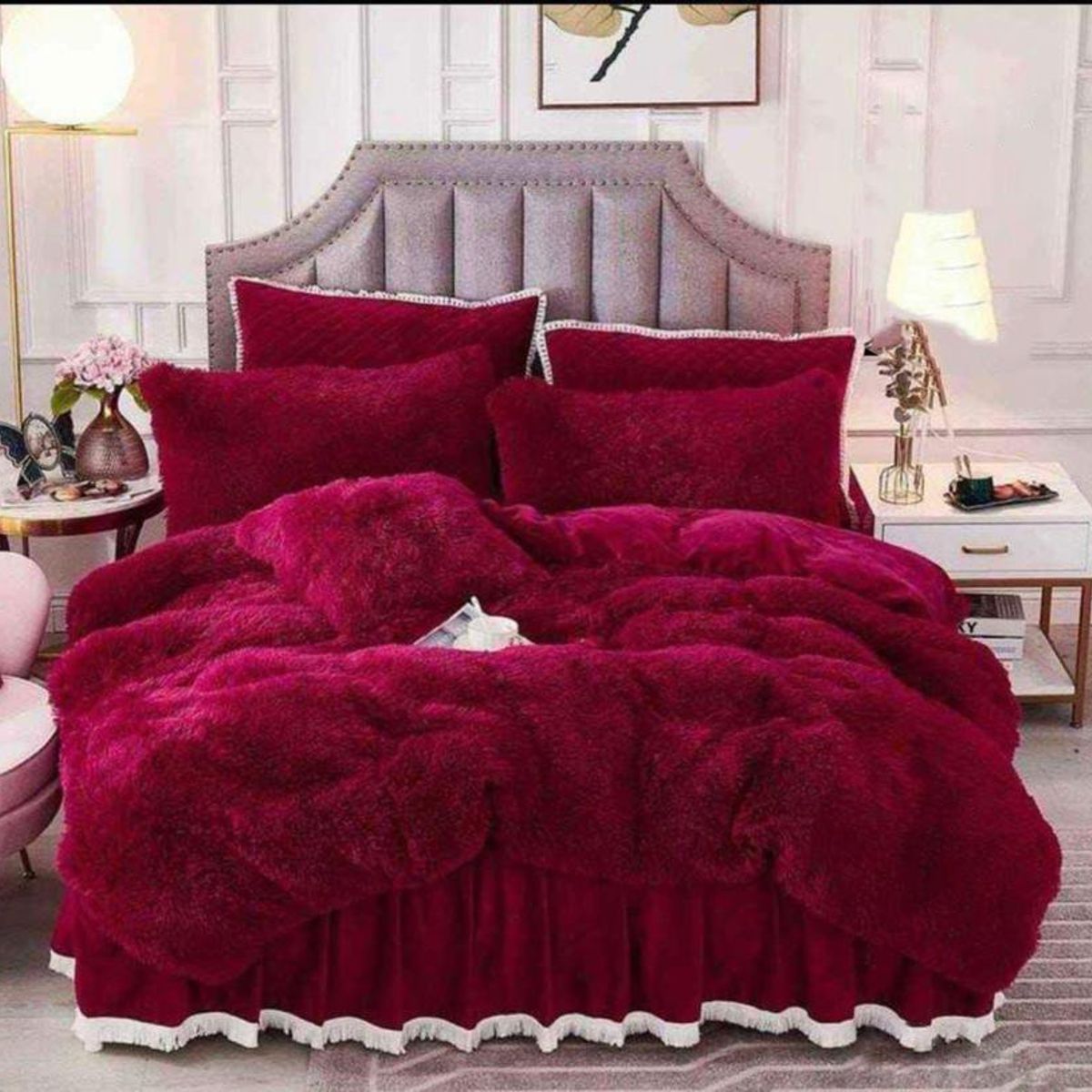 GENERICO - COBERTOR PELUDO CHIPORRO UNICOLOR BURDEO 1.5 PLAZAS + 1 FUNDAS DE ALMOHADA