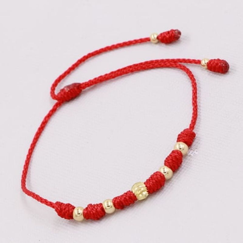 GENERICO - Pulsera Tejida Roja Balin Oro Laminado 18k