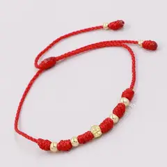 GENERICO - Pulsera Tejida Roja Balin Oro Laminado 18k