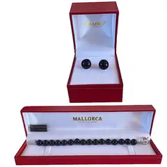 MALLORCA - SET PULSERA Y AROS DE PERLAS NEGRAS 10MM DE ORIGINAL