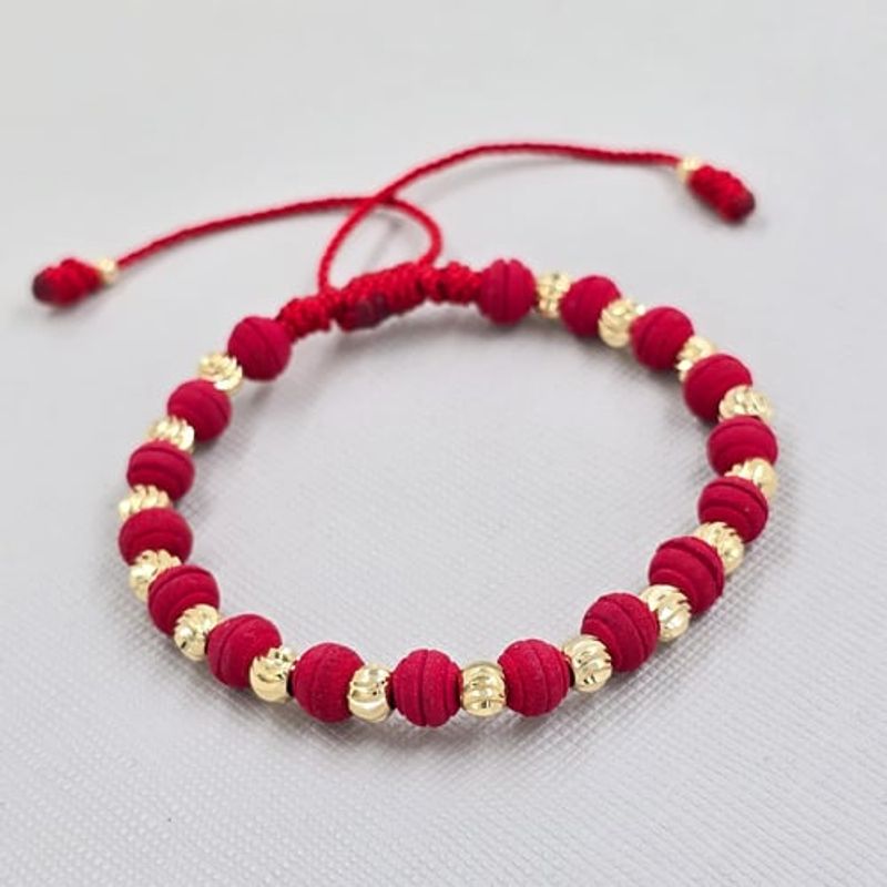 GENERICO - Pulsera Tejida Roja Balin Oro Laminado 18k