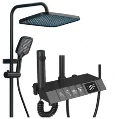 EVEREEN - Ducha Columna Moderna 4 Funciones Llave Botones Digital Negro-