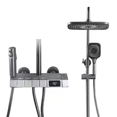 EVEREEN - Ducha Columna Moderna 4 Funciones Llave Botones Digital Gris-