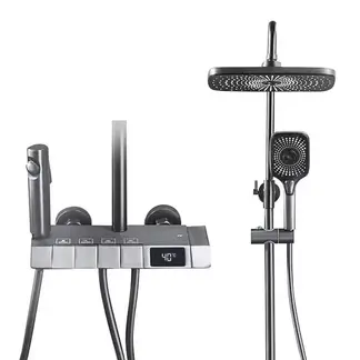 EVEREEN - Ducha Columna Moderna 4 Funciones Llave Botones Digital Gris-