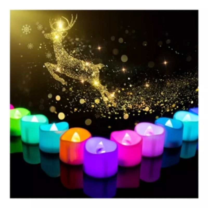 EVEREEN - 24 Velas Electrónicas Led Con Fondo Blanco Y Luz Amarilla Colorido-