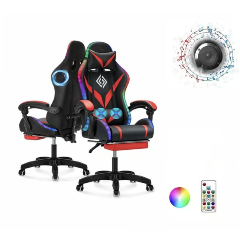 EVEREEN - Silla Gamer Con Luz Rgb Reposapiés + Masajeador + Música-