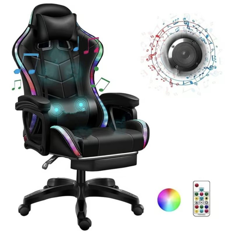 EVEREEN - Silla Gamer Con Luz Rgb Reposapiés + Masajeador + Música-