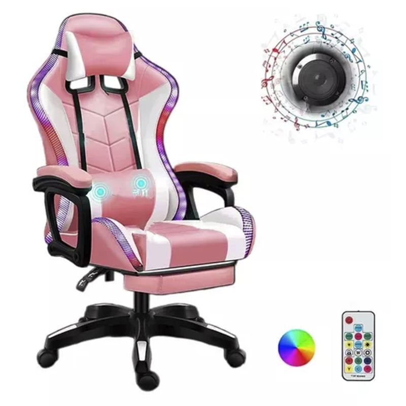 EVEREEN - Silla Gamer Con Luz Rgb Reposapiés + Masajeador + Música-