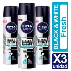 NIVEA - DESODORANTE SPRAY FOR MEN B&W INVISIBLE X 150 ML x 3