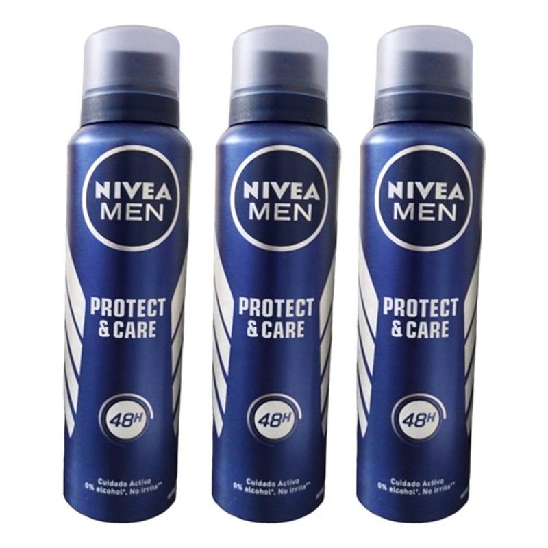 NIVEA - NIVEA DESODORANTE SPRAY FOR MEN PROTECT & CARE X 150 ML x3.-