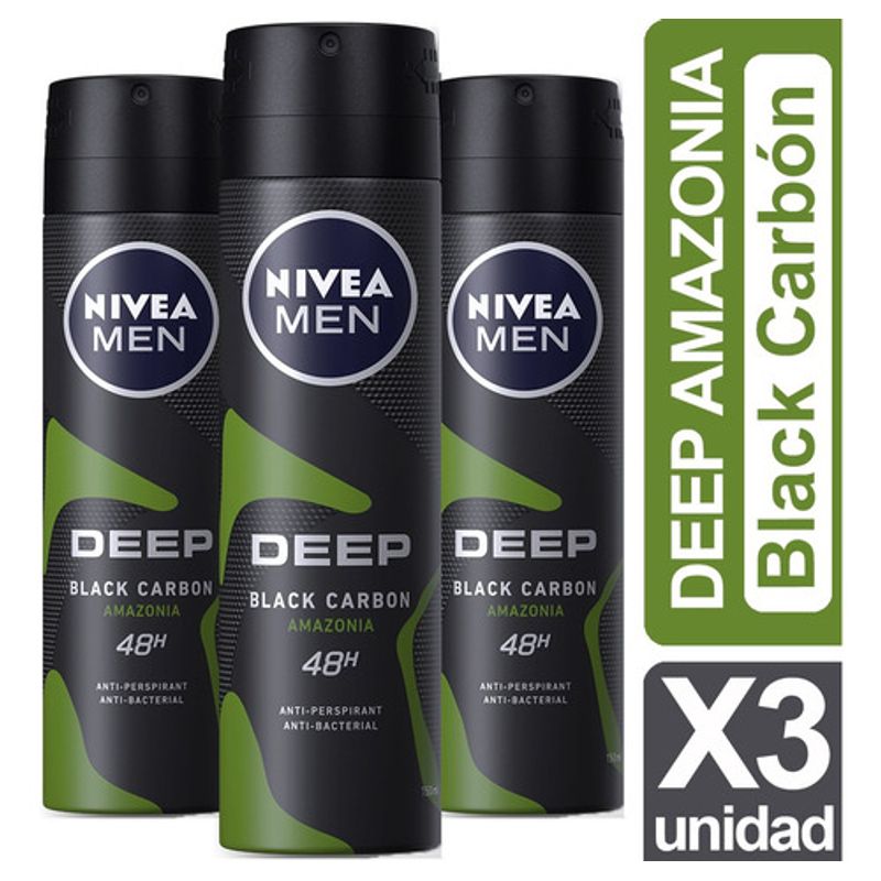 NIVEA - NIVEA DESODORANTE SPRAY MEN DEEP AMAZONIA X 150 ML x3
