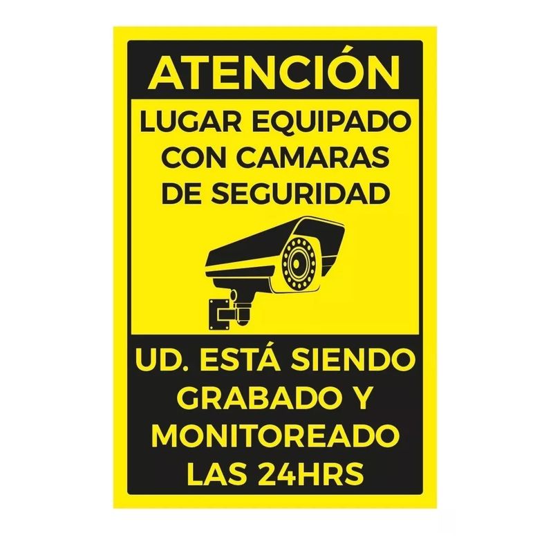 GENERICO - Señalética Lugar Equipado Con Cámaras 24hrs 30x20cm