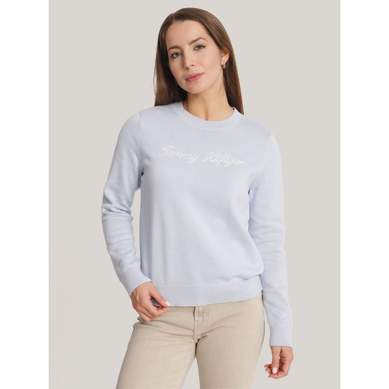 TOMMY HILFIGER - Sweater Solid Con Logo Celeste Tommy Hilfiger
