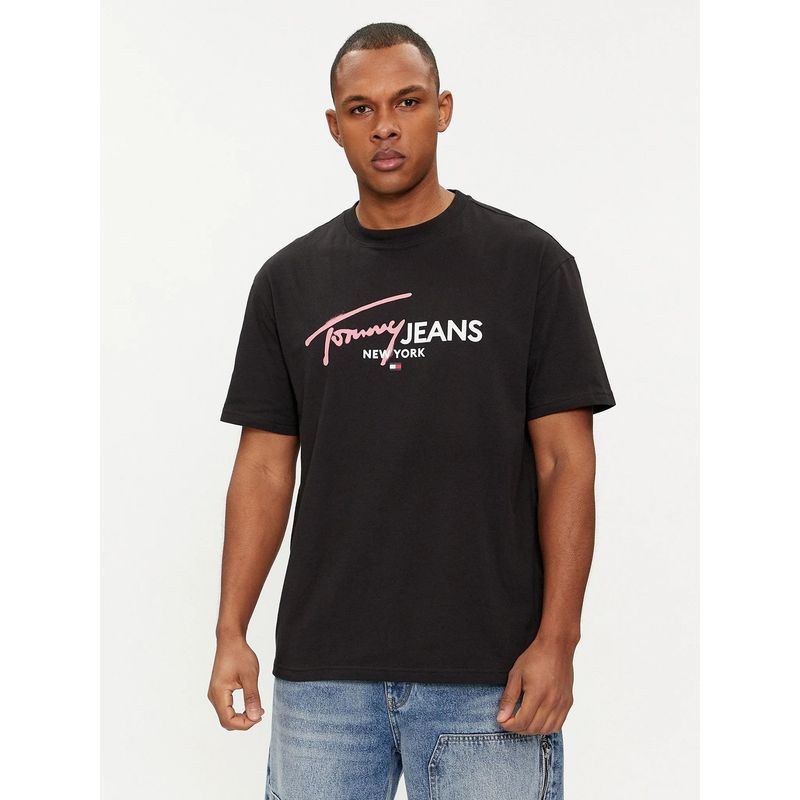 TOMMY HILFIGER - Polera Spray Logo Regular Fit Negro Tommy Jeans