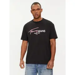 TOMMY HILFIGER - Polera Spray Logo Regular Fit Negro Tommy Jeans