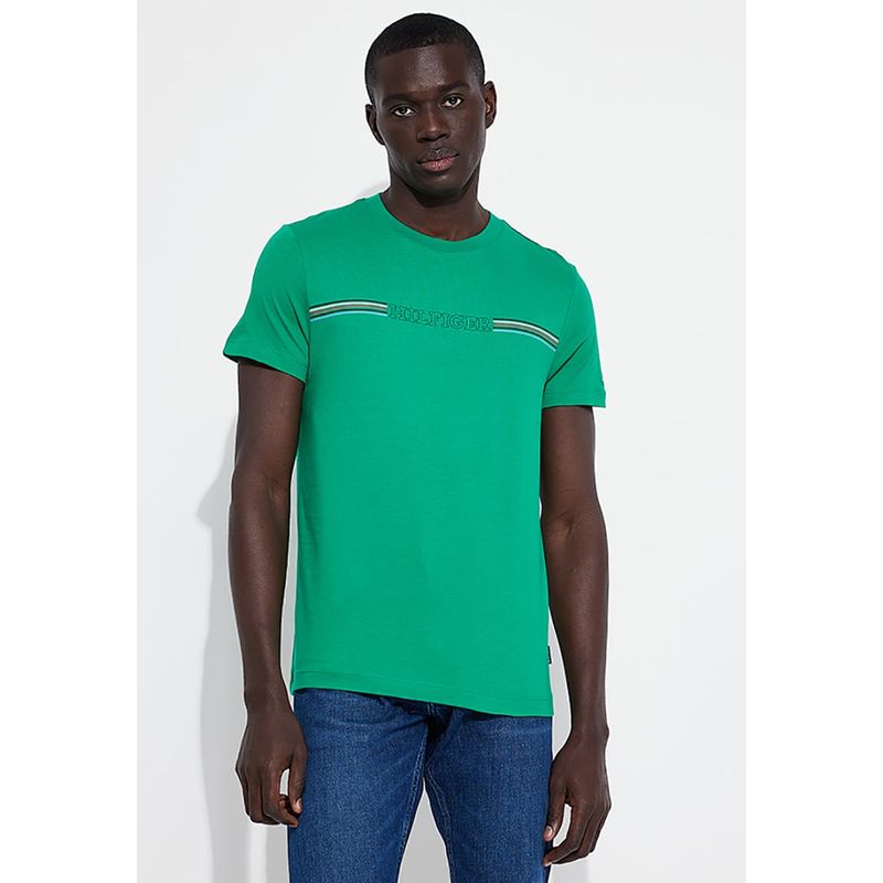 TOMMY HILFIGER - Polera Logo Stripe Slim Fit Verde Tommy Hilfiger