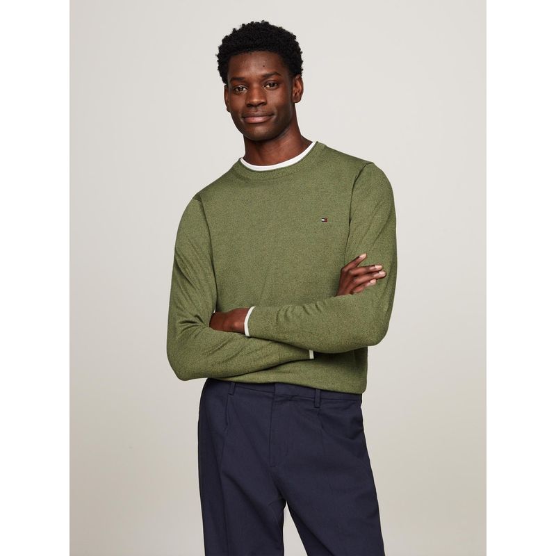 TOMMY HILFIGER - Sweater De Punto Mouliné C-Neck Verde Tommy Hilfiger