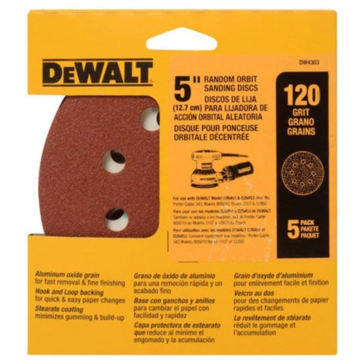 DEWALT - Set 5 Lijas De 5 (125 Mm) Dewalt Dw4303 Grano 120