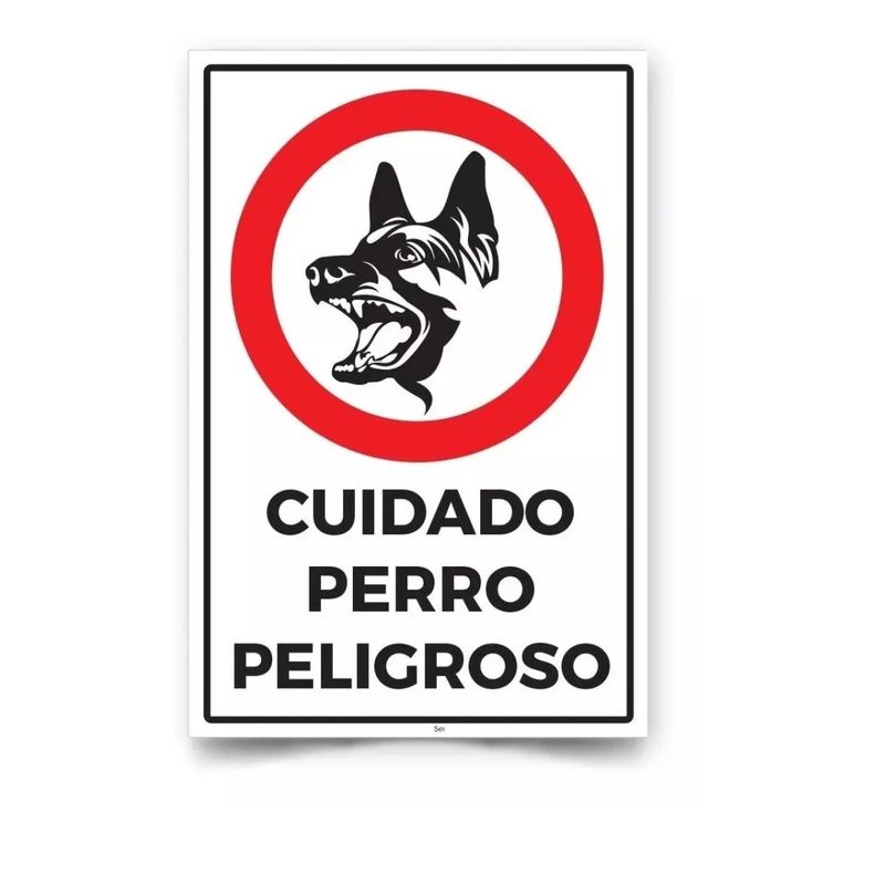 GENERICO - Señalética Cuidado Perro Peligroso 45x30cm adhesivo P4