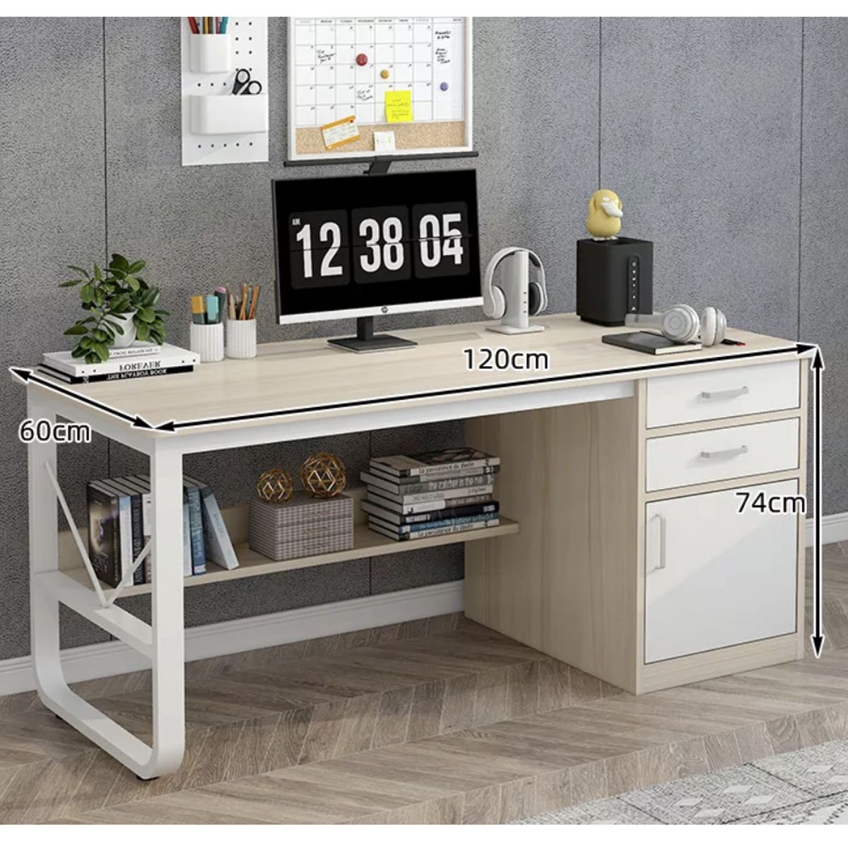 HOMER DESIGN - Escritorio Moderno Con Cajoneras 120x60x72cm Para Oficina