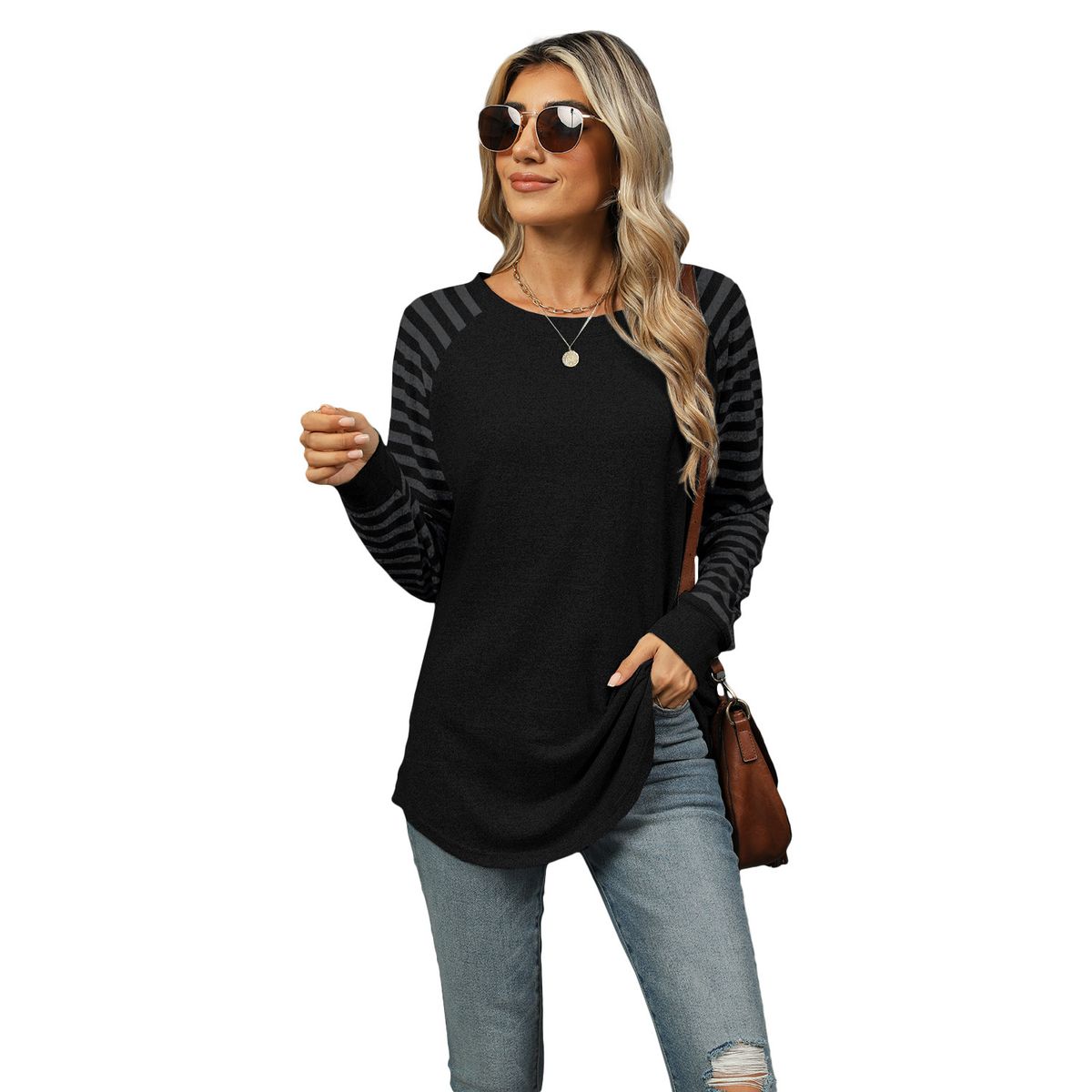 BLWOENS - Polera de manga larga de primavera y otoño para mujeres - Negro