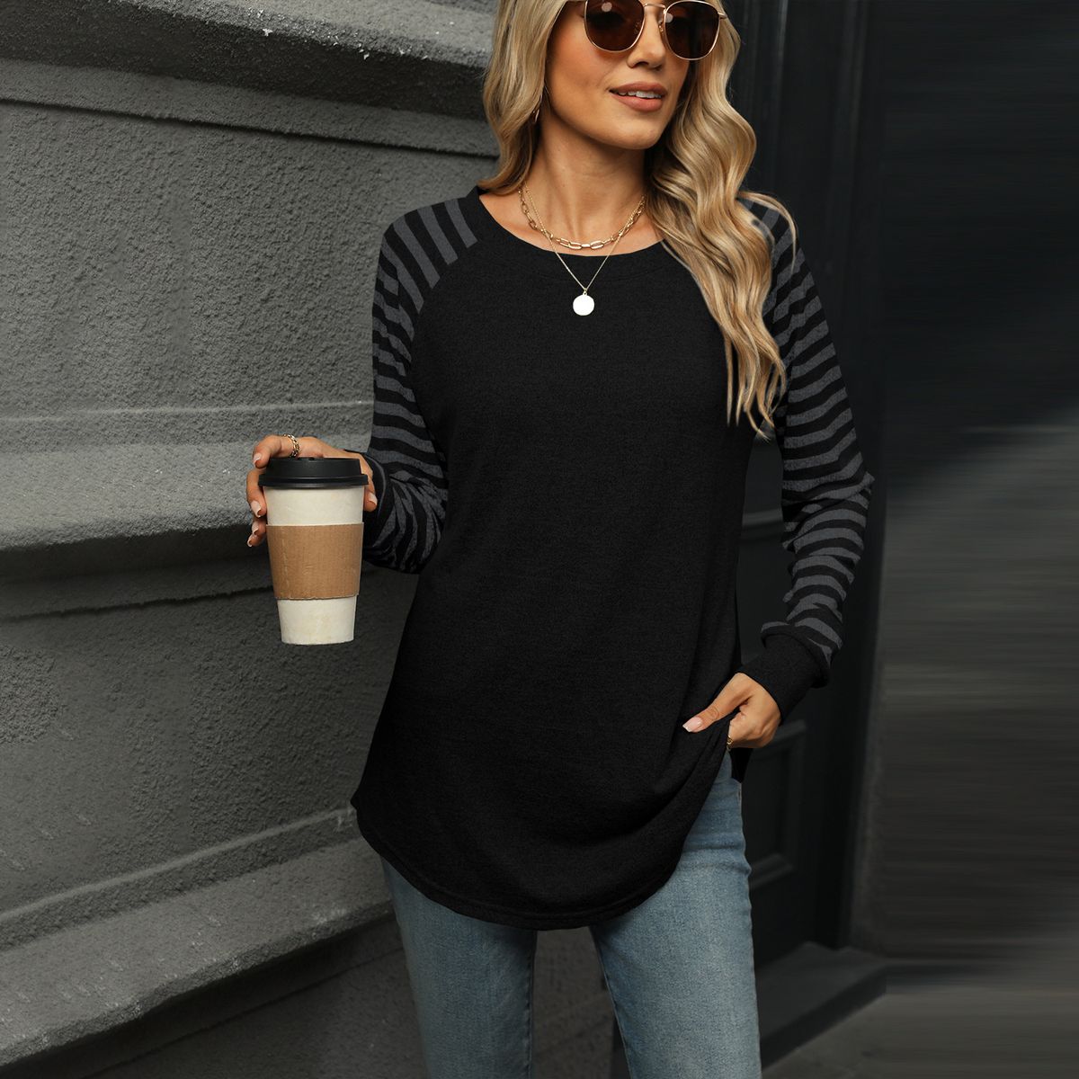 BLWOENS - Polera de manga larga de primavera y otoño para mujeres - Negro