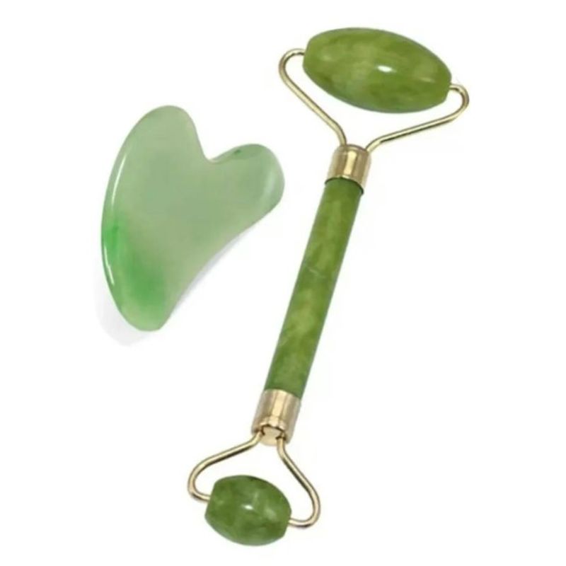 GENERICO - Rodillo Masajeador Facial Y Piedra De Jade 100 Natural