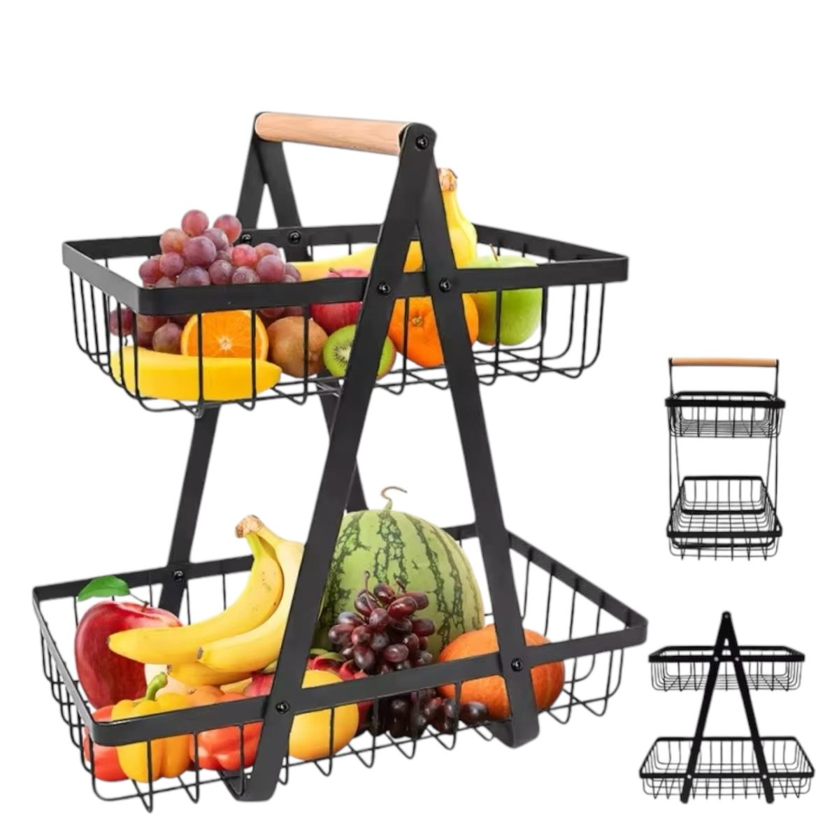 GENERICO - Cesta Frutas y Verduras Organizador Multiuso Portatil 2 Niveles