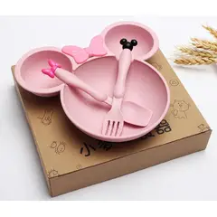 GENERICO - Plato Con Cubiertos Importado Minnie Mouse Bebes Rosa
