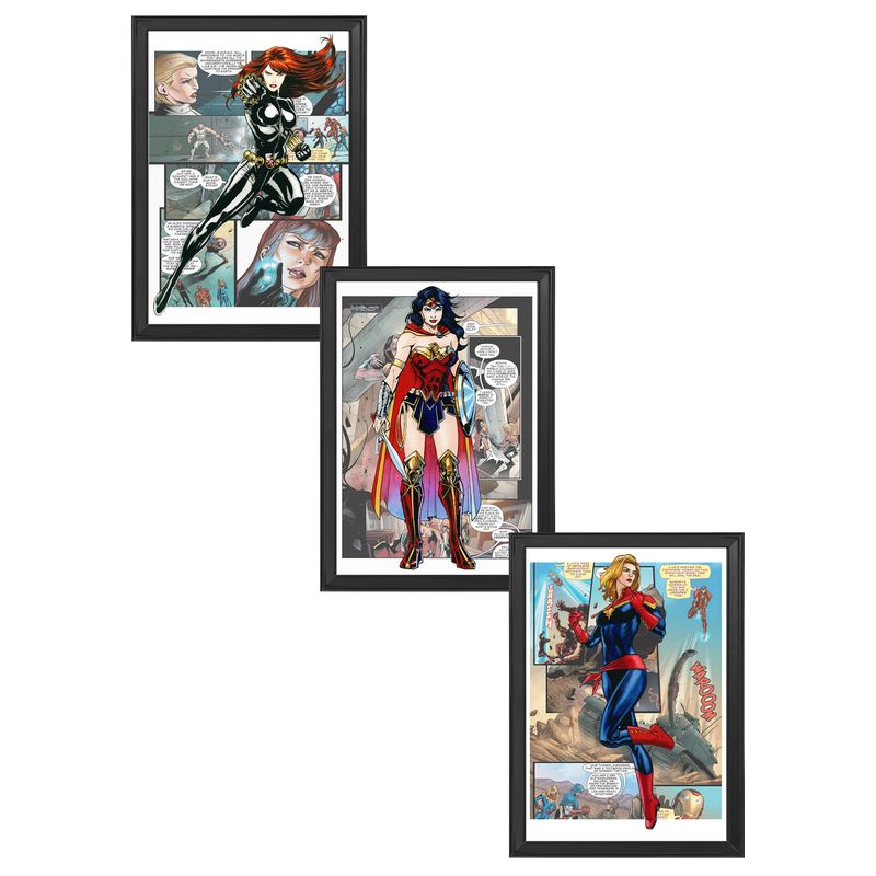 DECORACION CREATIVA - Set de Cuadros Infantiles Heroinas IA X3 Black
