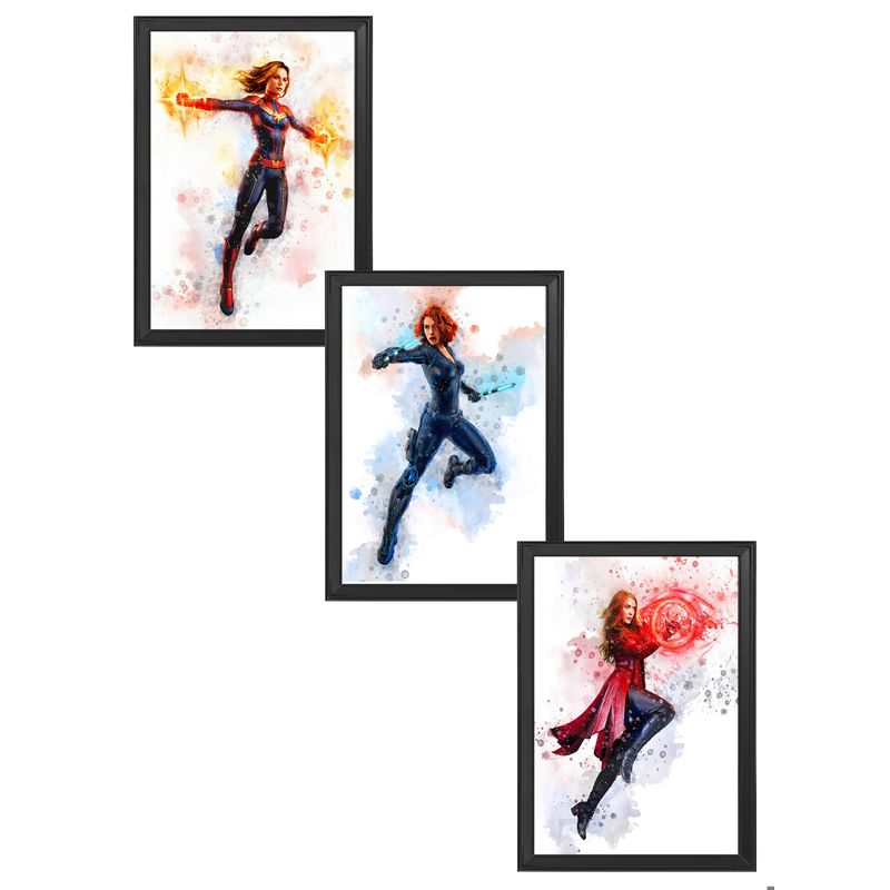 DECORACION CREATIVA - Set de Cuadros Infantiles Heroinas Marvel X3 Black