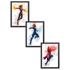 DECORACION CREATIVA - Set de Cuadros Infantiles Heroinas Marvel X3 Black